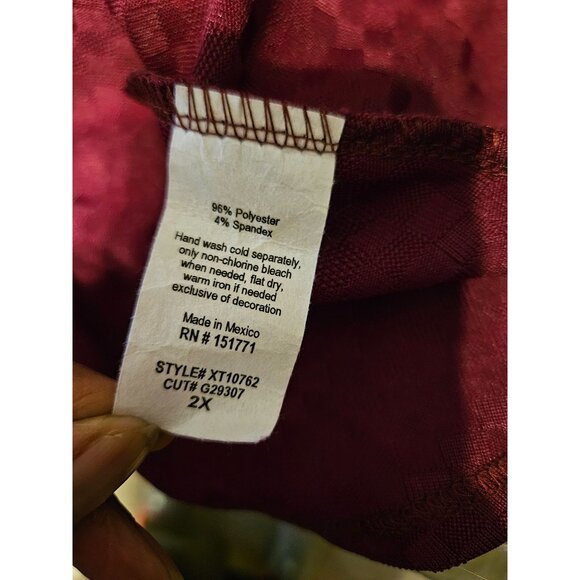 2/$35-Kaileigh Pullover Rich Textured Burgundy Long Sleeves Blouse Women 2X - Picture 11 of 11